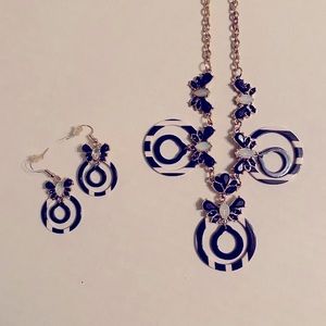 Butterfly Stripe Necklace Earrings Set